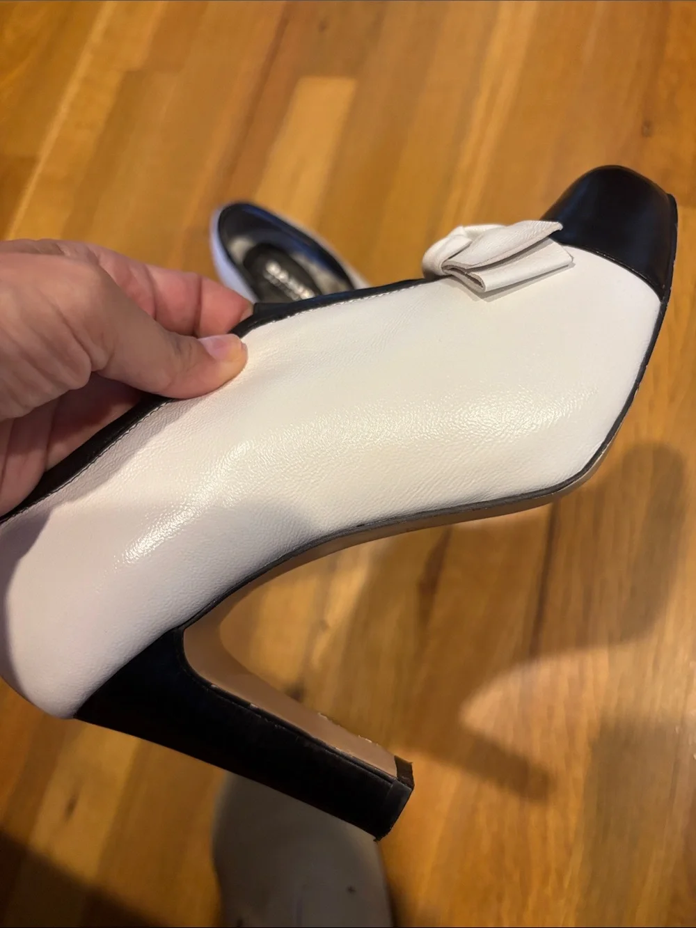 Basic Editions White and Black Knot-Accent Heels